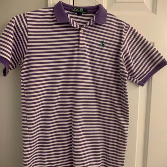 Boys Size 20 Purple and White Striped Polo Collared Shirt - Picture 1 of 5